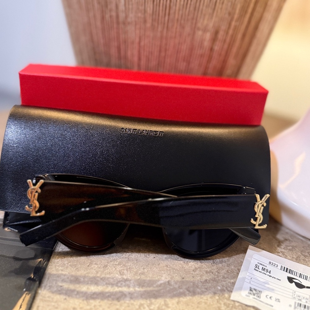 Saint Laurent Black Cat Eye Sunglasses with Gold Accents (used) - Picture 6 of 6